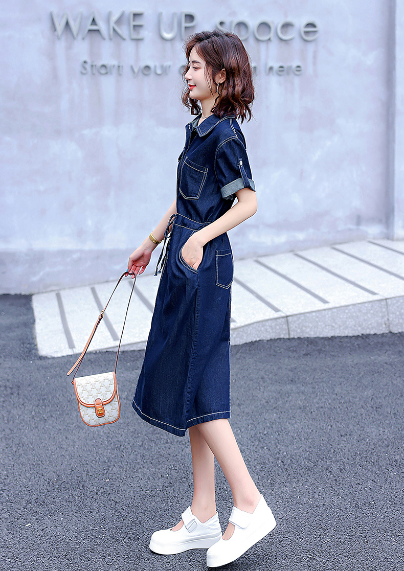 ĐẦM JEAN XÒE CỔ SƠ MI EO RÚT - NJ220